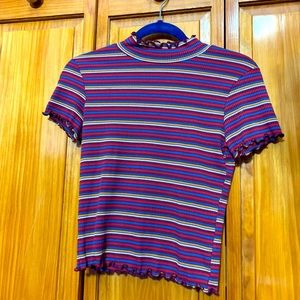 Rainbow ringer cropped tee.